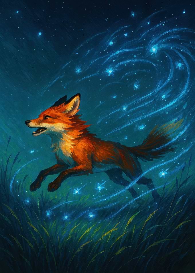 Running Fox with Magical Lights