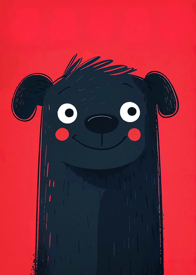 Cartoon Dog Portrait on Red Background