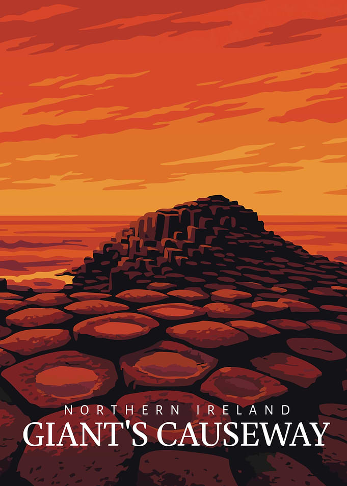 Giant's Causeway Sunset Poster: Northern Ireland Celtic Landscape Art