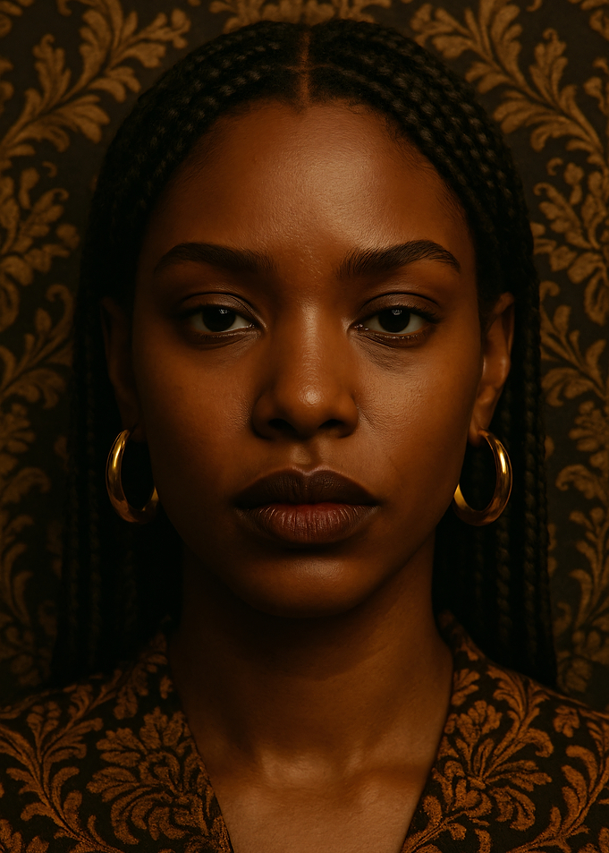 Muse in Gold & Earth – Close-Up Portrait Wall Art
