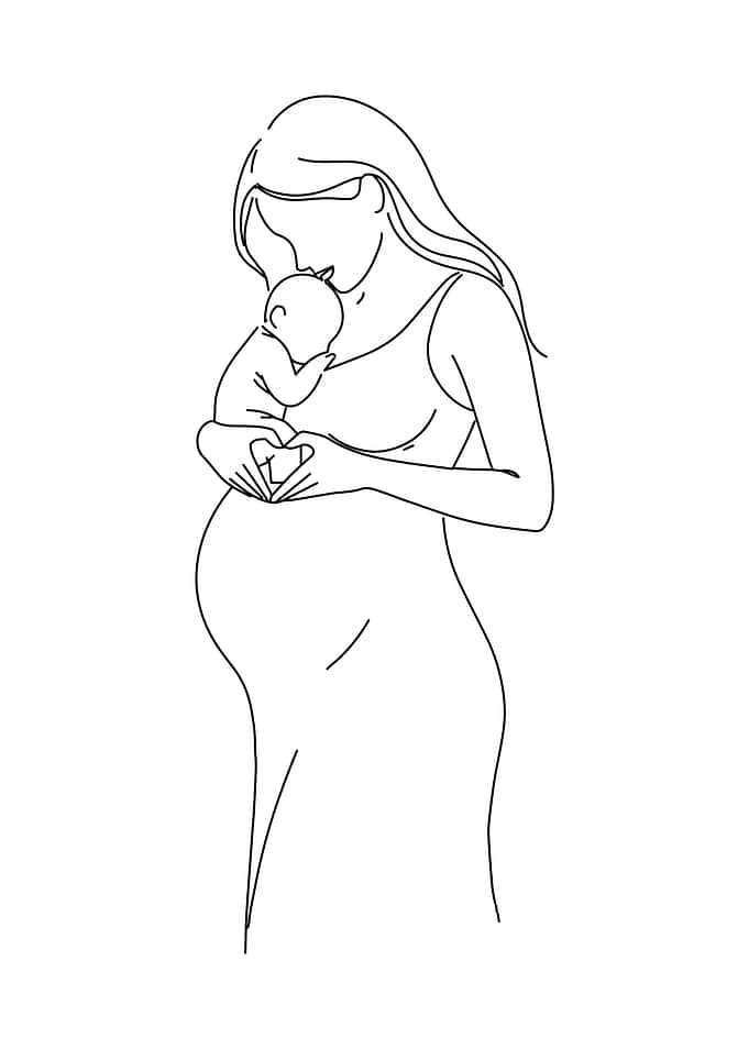 Pregnant Woman with Baby Line Art