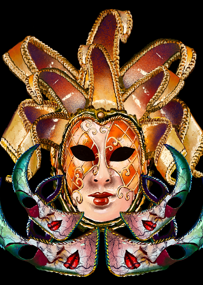 Ornate Venetian Masks on Black Background