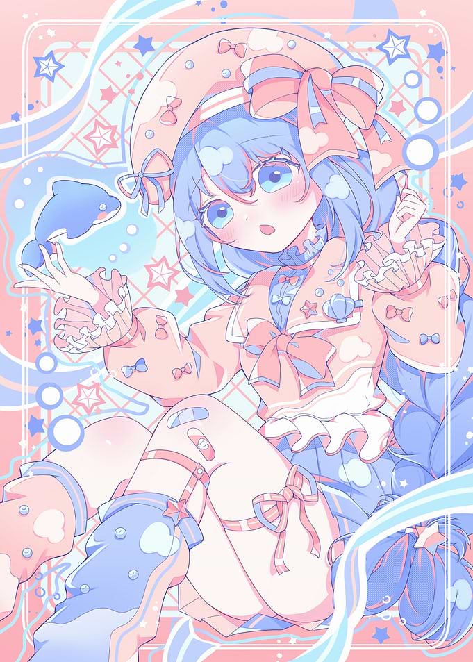 Pastel Anime Girl with Dolphin