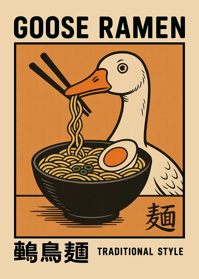 Goose Ramen Traditional Style Japanese Noodles Art