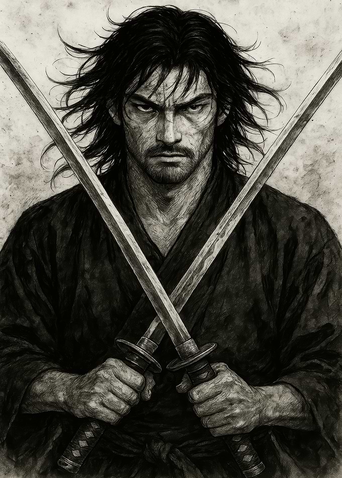 Samurai Warrior with Crossed Swords
