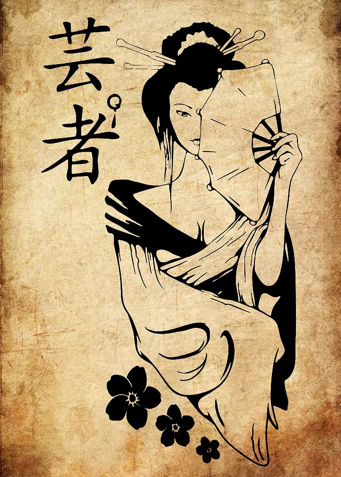 Geisha with Fan Illustration