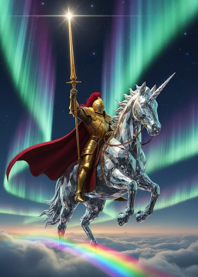 Golden Knight on Crystal Unicorn