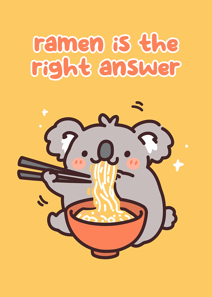 Koala eating ramen illustration
