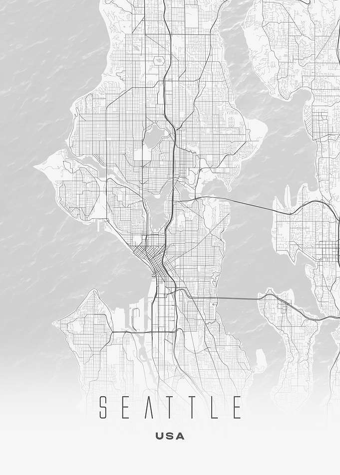 Seattle, USA - Minimal Coastal City Map Poster, Street Wall Art