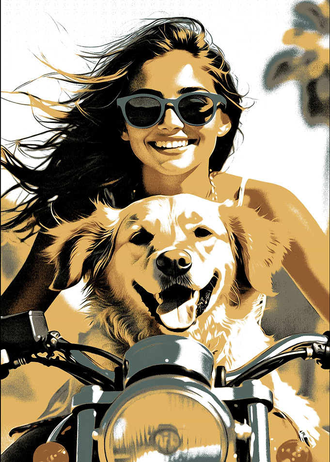 Woman and Dog on Motorcycle Ride