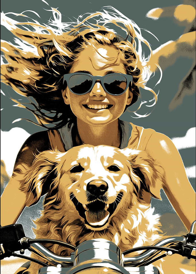 Girl and Dog Motorcycle Ride