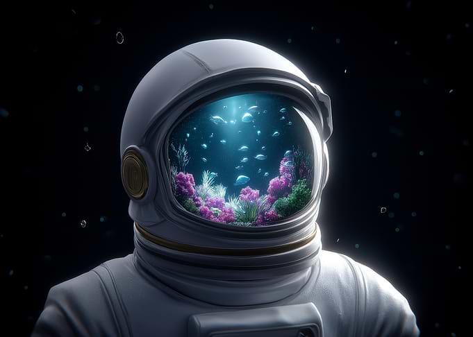 Astronaut Helmet with Underwater Scene