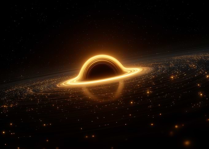 Glowing Black Hole in Space