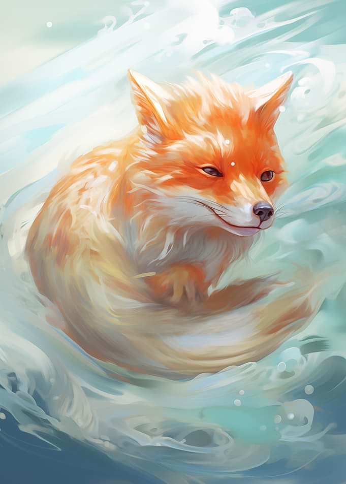 Fox in Water Digital Painting