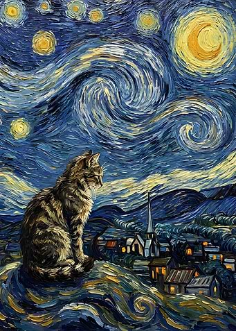 Cat in Starry Night Style