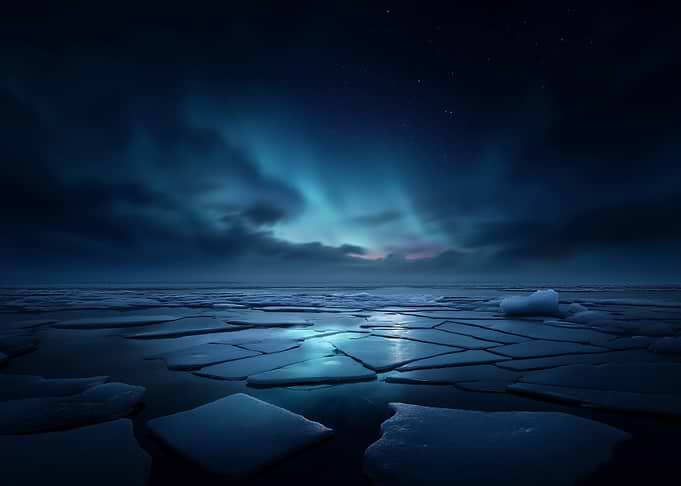 Aurora Borealis over Frozen Landscape