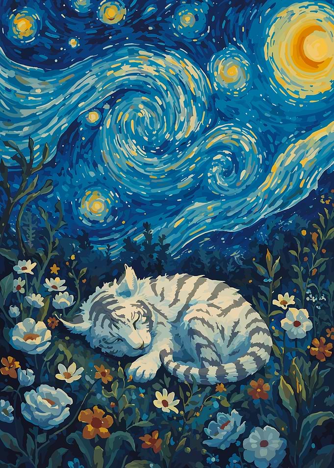 White tiger Sleeping Starry Night