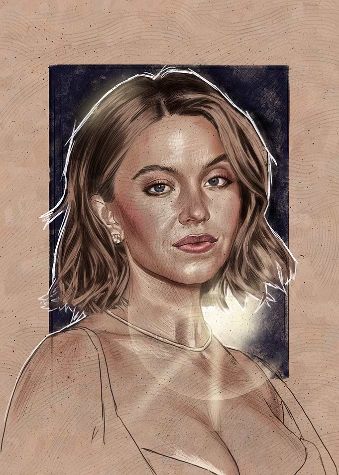 Sydney Sweeney Textured Pencil Portrait Art