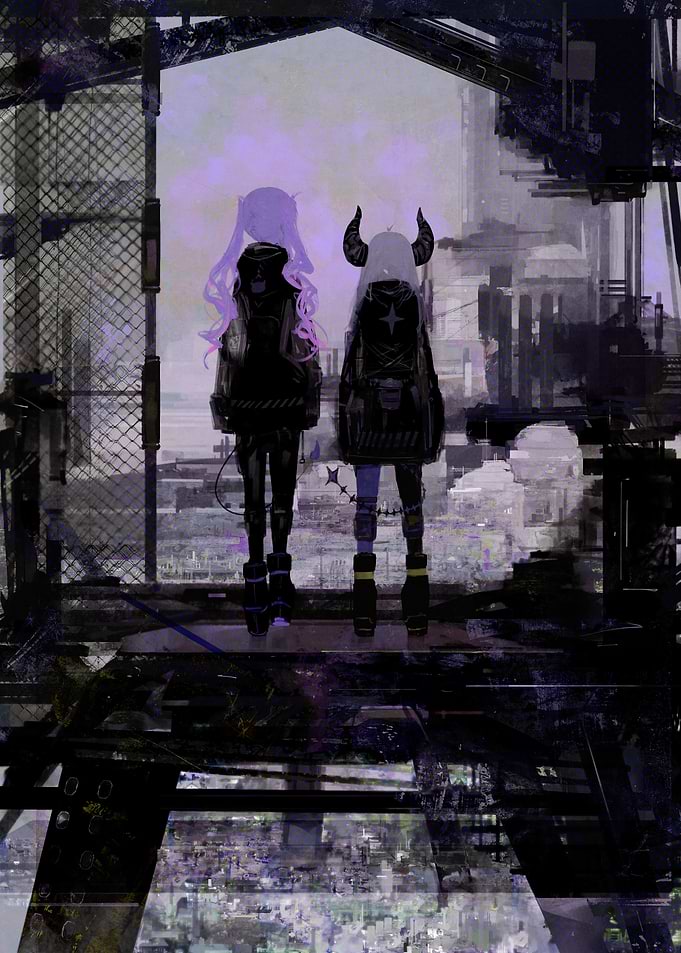 Two Characters Overlooking a Cyberpunk City