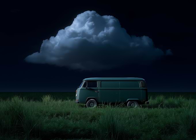 Vintage Van Under a Stormy Cloud