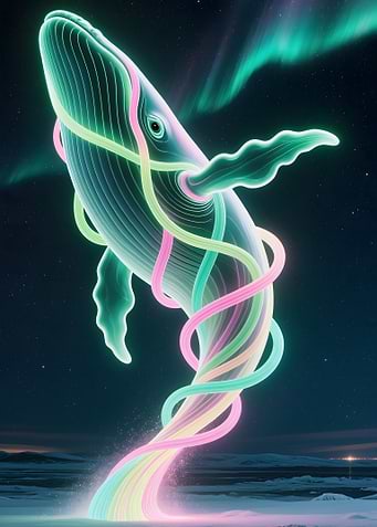 Neon Whale with Aurora Borealis