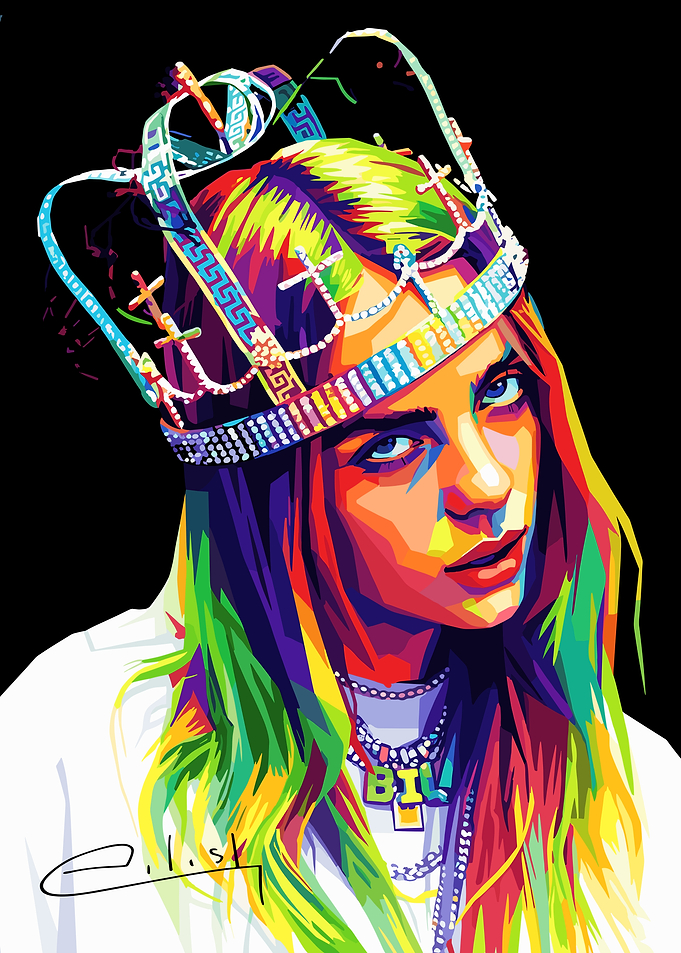Billie Eilish Colorful Portrait with Crown