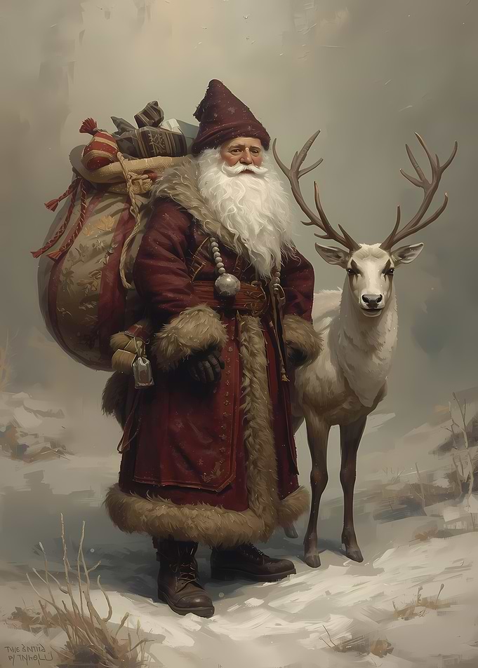 Santa Claus and Reindeer Portrait