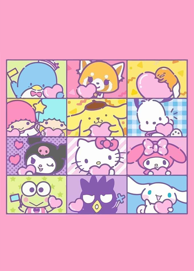 Sanrio Characters Grid with Hearts