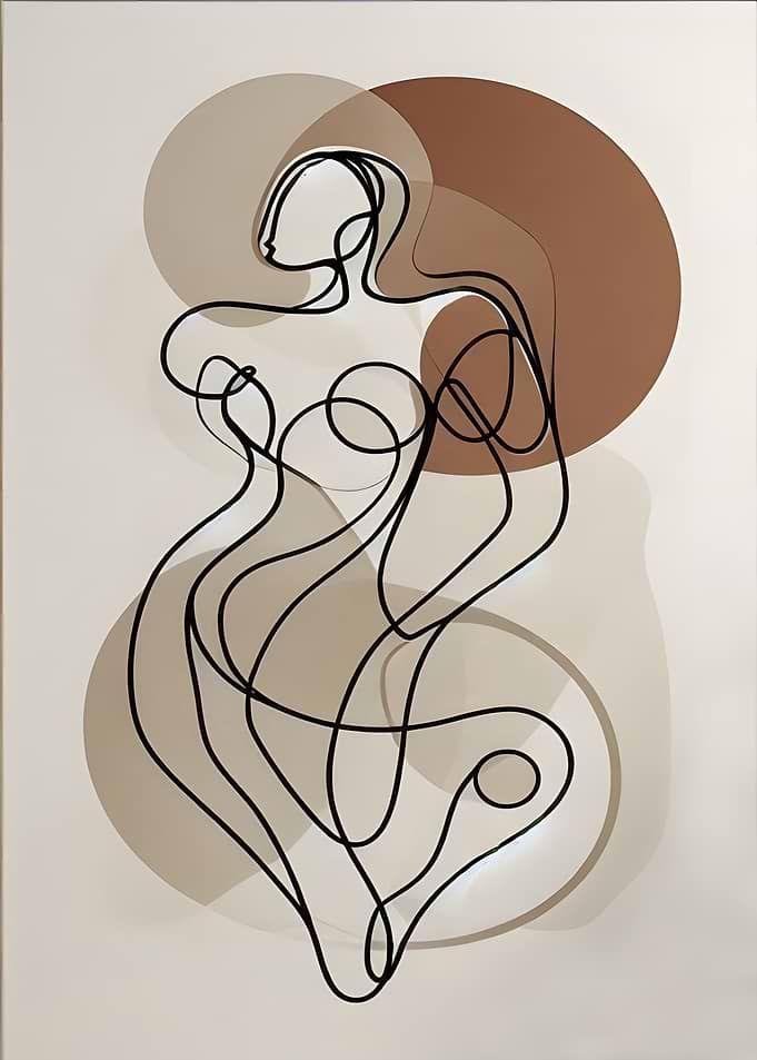 Abstract Woman Line Art with Circles