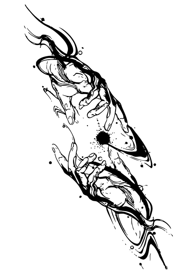 Reaching Hands Ink Illustration