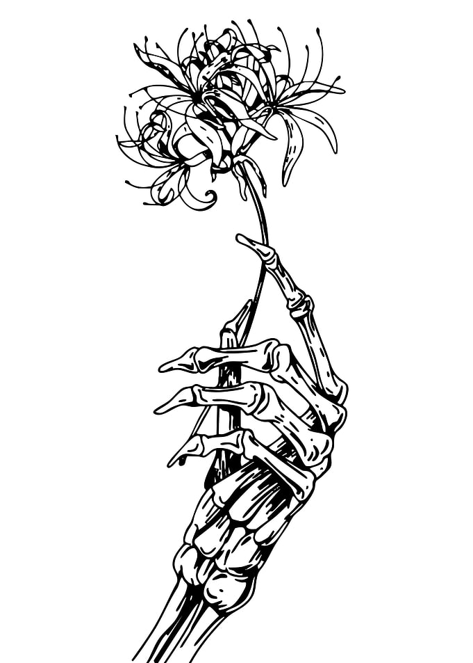 Skeleton Hand Holding Spider Lily