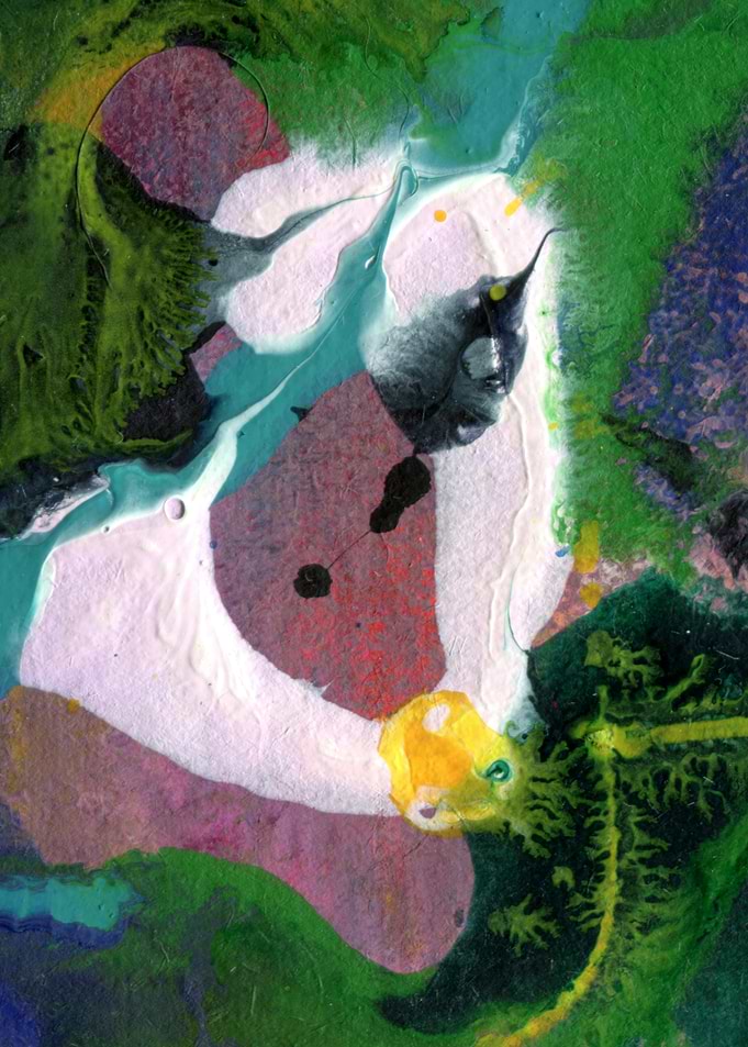 Abstract Painting with Green and Red