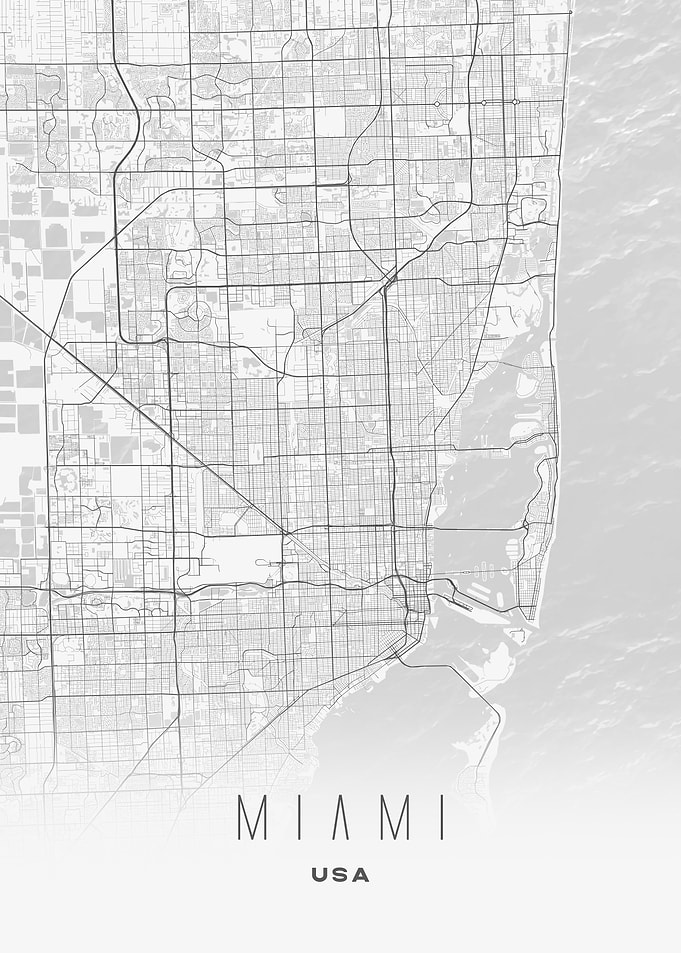 Miami, USA - Minimalist City Street Map Poster, Sleek Urban Wall Art