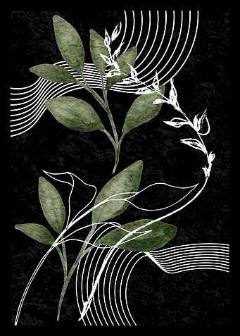 Botanical Abstract Art with Green Leaves