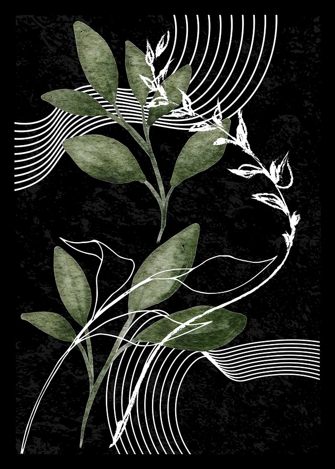 Botanical Abstract Art with Green Leaves