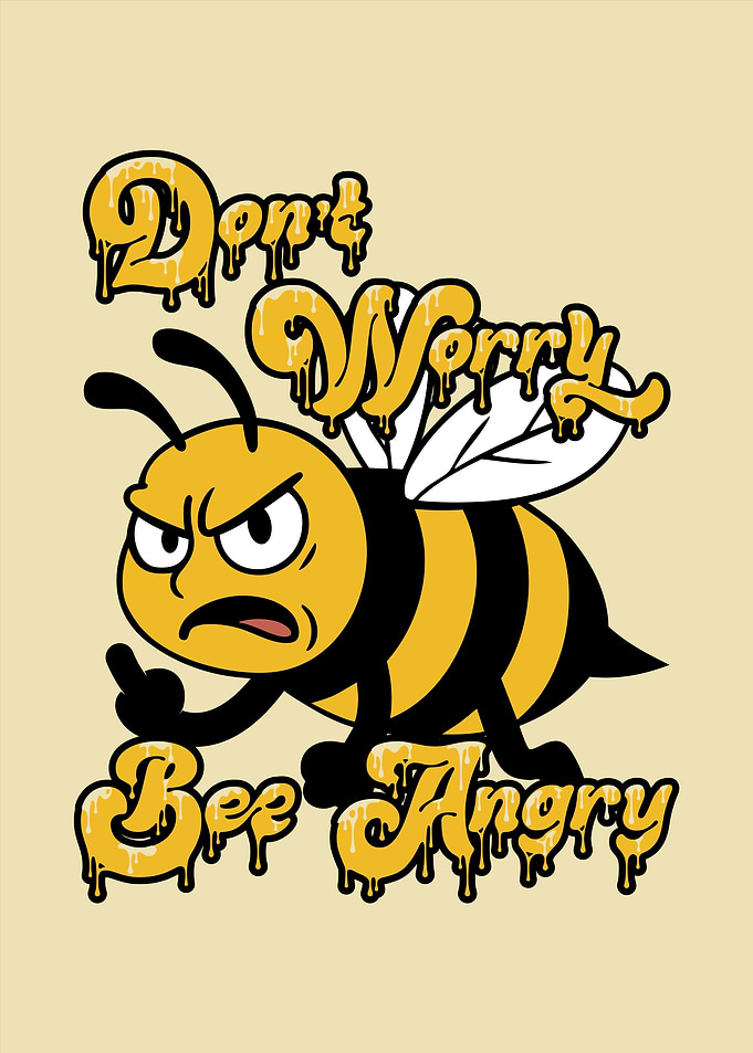 Angry Bee Funny Quote – “Don’t Worry, Bee Angry” Cartoon Design