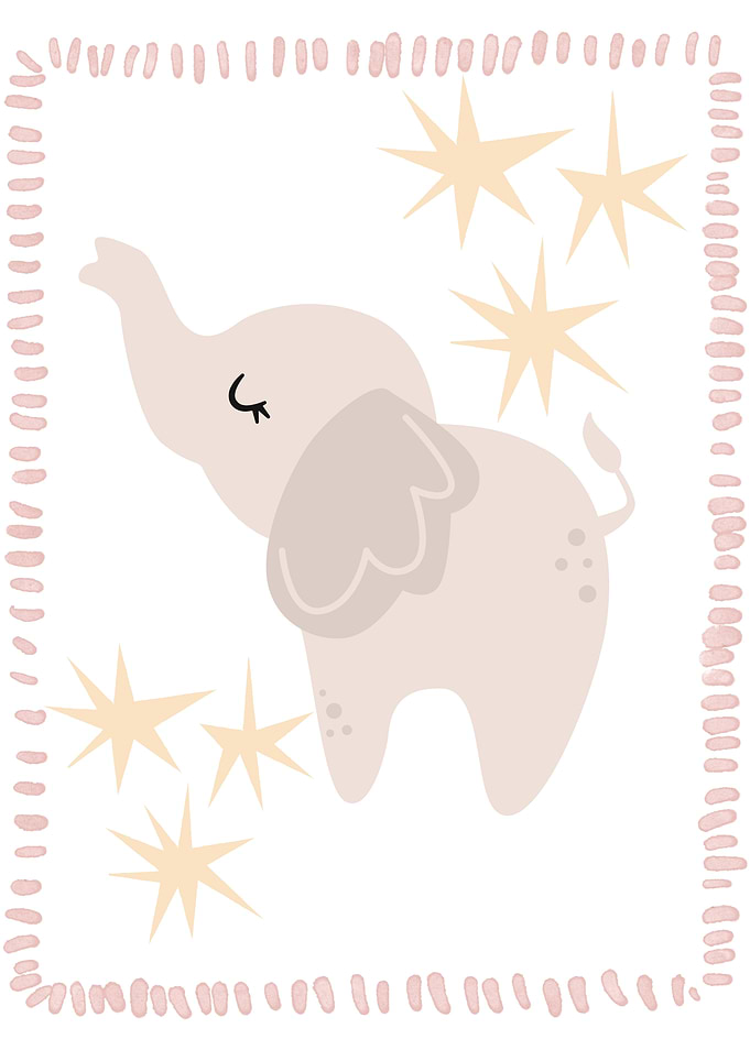 Cute Elephant with Stars Illustration
