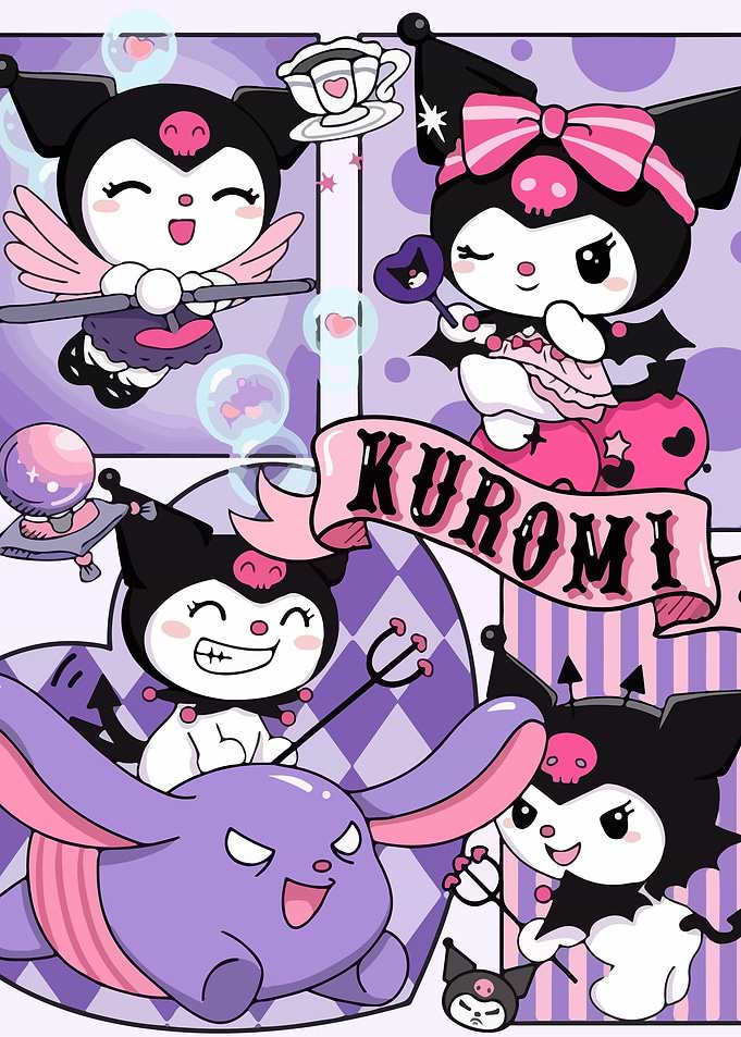 Kuromi character collage in pastel colors