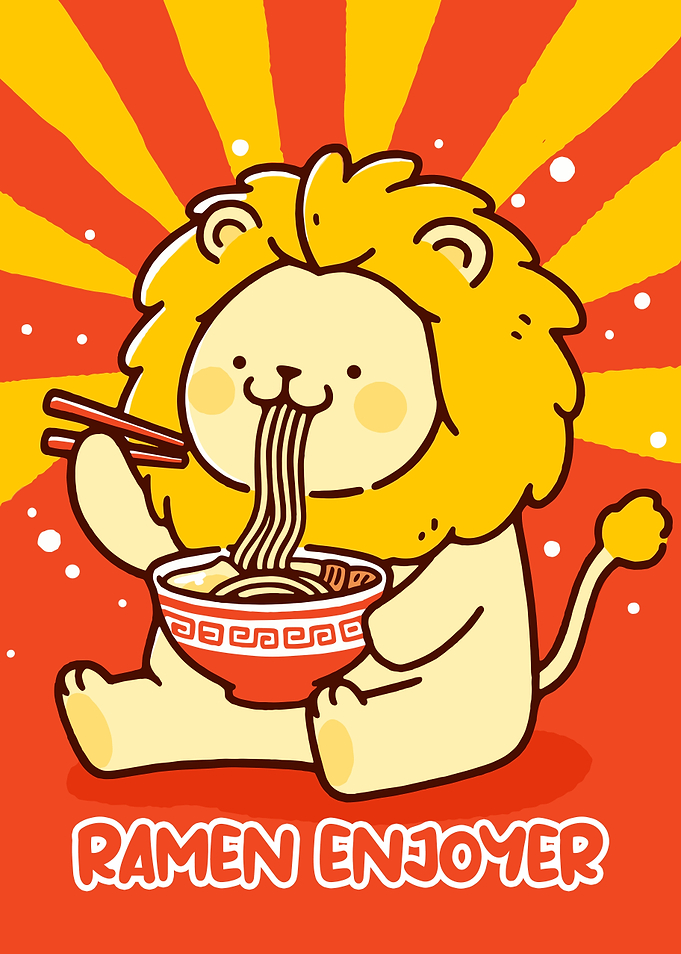 Cartoon Lion Enjoying Ramen Noodles