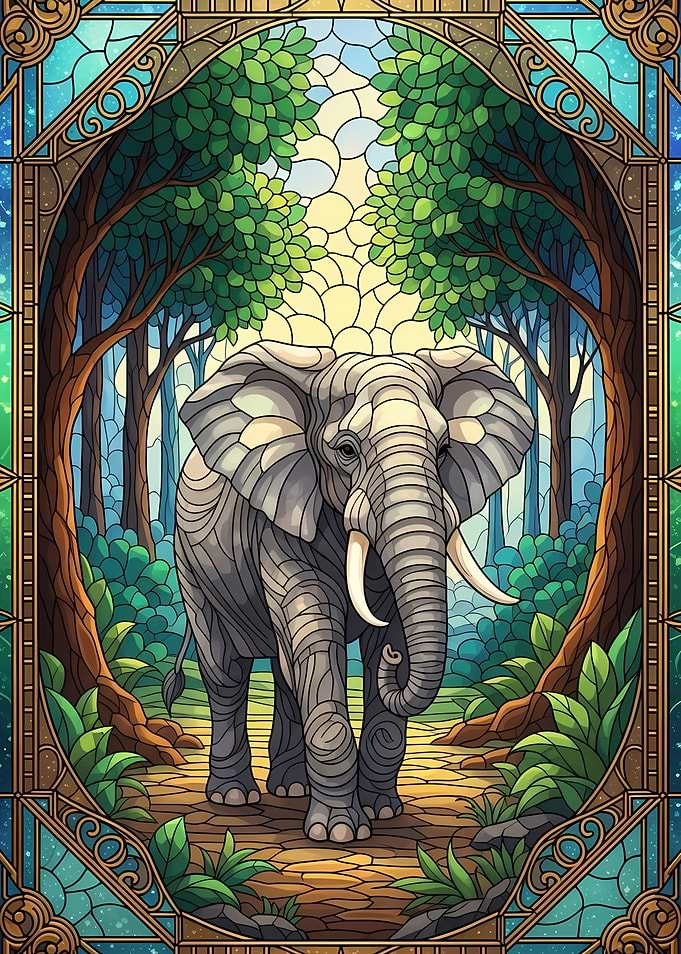 Elephant in Stained Glass Style