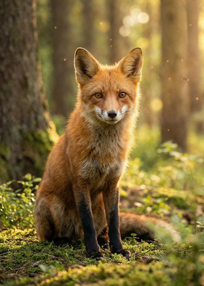 Fox Portrait in Forest Sunlight