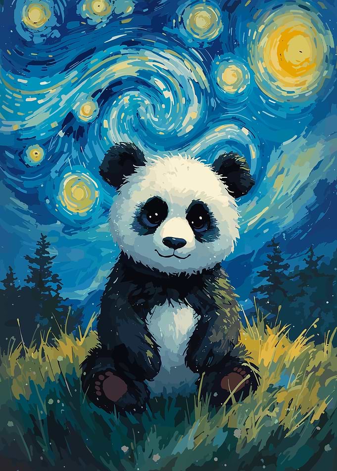Cute Panda Starry Night