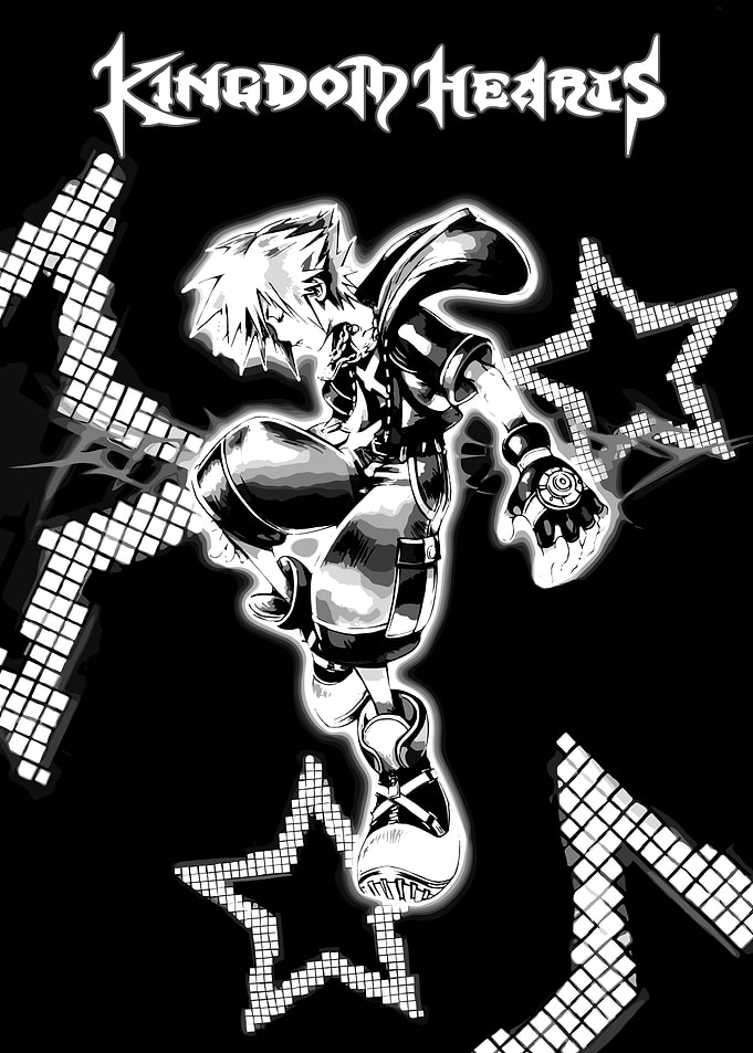 Kingdom Hearts Sora Black and White