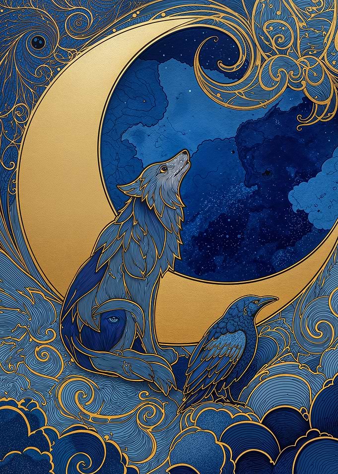 Wolf and Raven Friendship