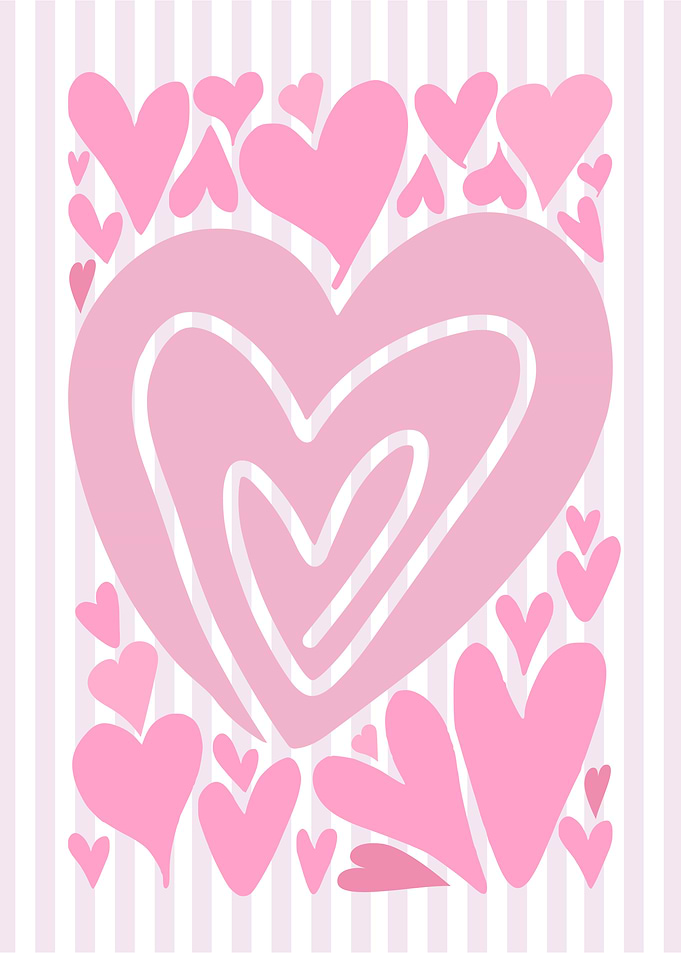 Pink Hearts on Striped Background