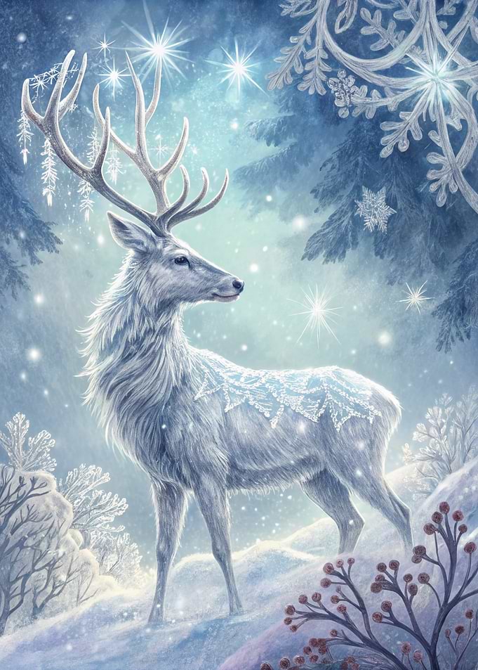 Winter Deer in Snowy Landscape