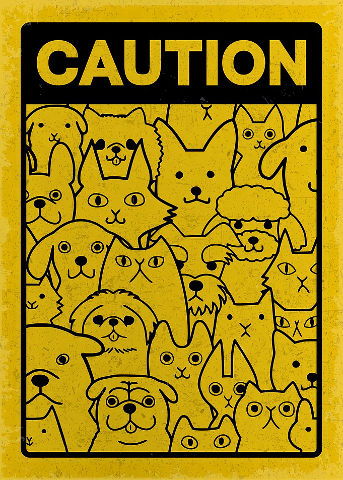 Caution: Cats and Dogs Illustration