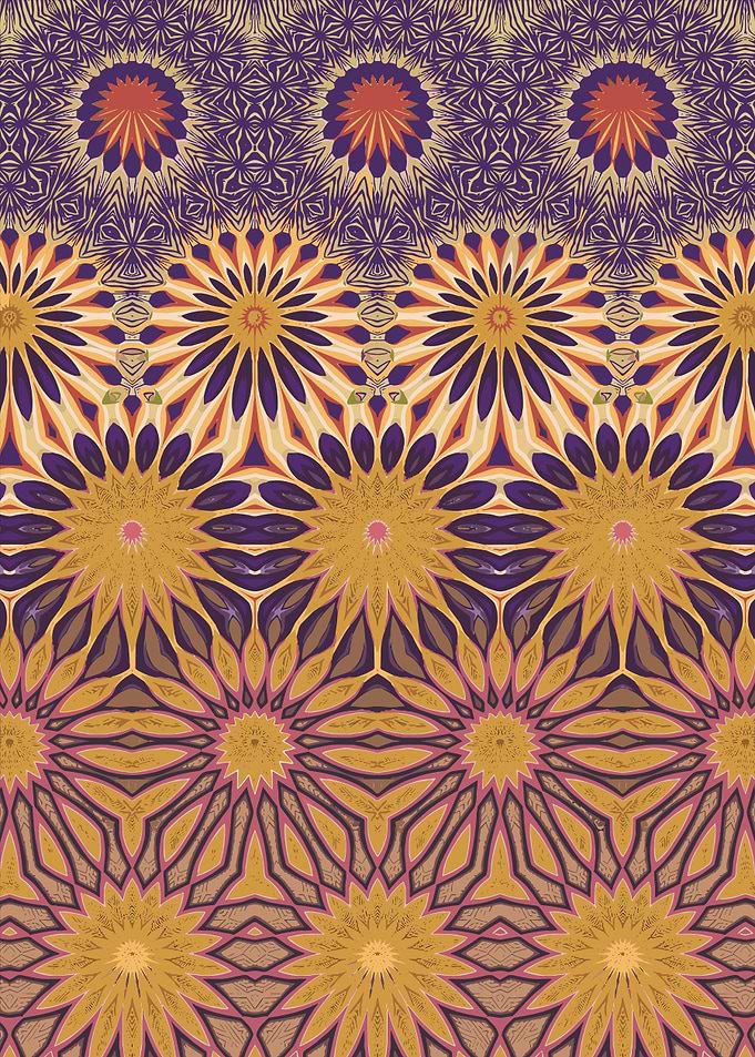 Floral Kaleidoscope Pattern in Purple and Gold