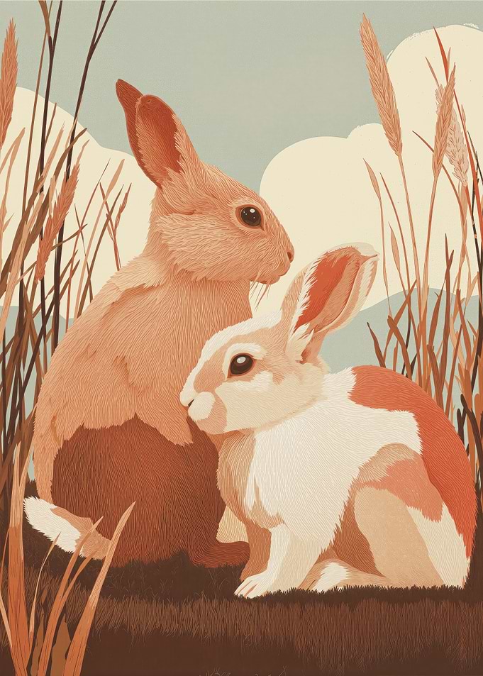 Two Rabbits in a Field