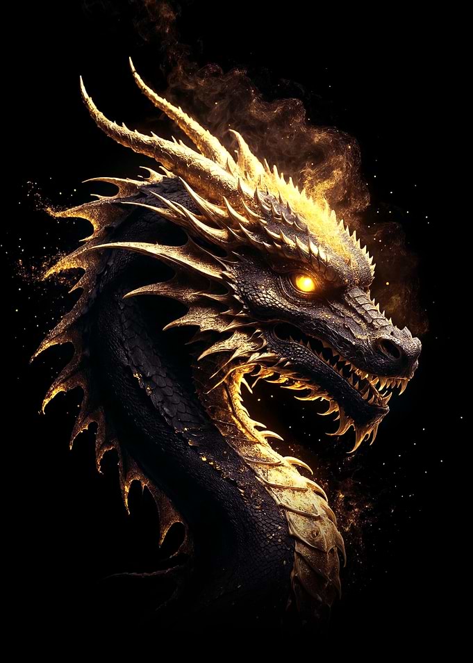 Golden Dragon on Black Background